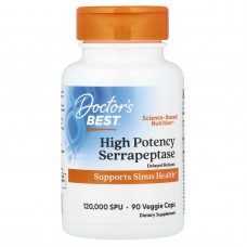 Doctor's Best, серрапептаза высокой эффективности, 120 000 SPU, 90 вегетарианских капсул