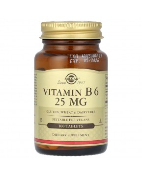 Solgar, витамин В6, 25 мг, 100 таблеток
