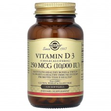 Solgar, витамин D3 (холекальциферол), 250 мкг (10 000 МЕ), 120 капсул
