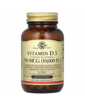 Solgar, витамин D3 (холекальциферол), 250 мкг (10 000 МЕ), 120 капсул