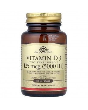 Solgar, витамин D3 (холекальциферол), 125 мкг (5000 МЕ), 100 капсул