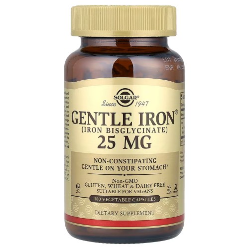 Solgar, Gentle Iron, 25 мг, 180 растительных капсул