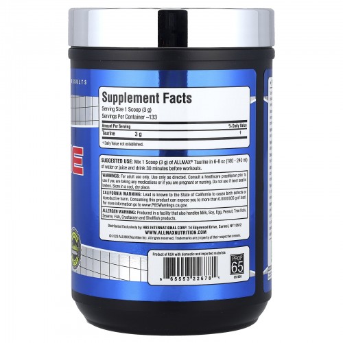 ALLMAX Nutrition, Таурин, без добавок, веганский продукт без глютена, 3000 мг, 400 г